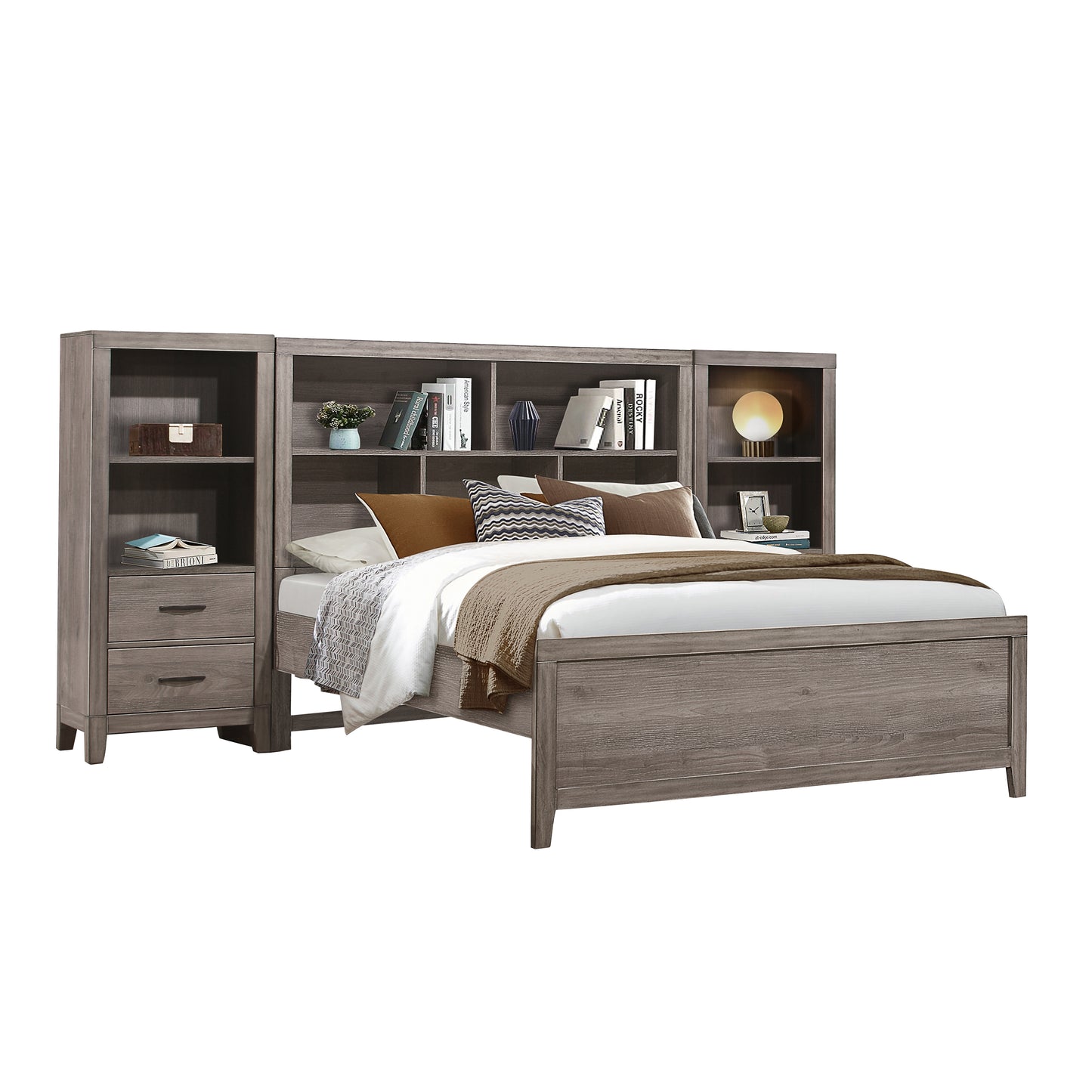 Homelegance Woodrow Queen Bed in Weathered Wood Finish with Storage 2042NB-WB