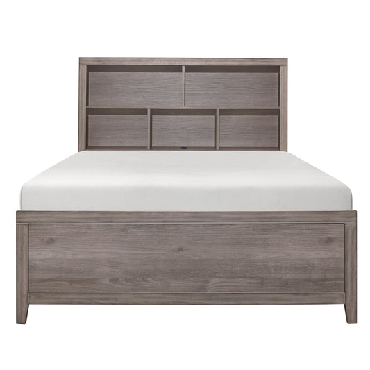 Homelegance Queen Bed Woodrow Brownish Gray with USB Charging Ports 2042NB-1