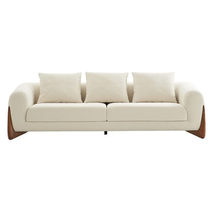 Modrest Fleury Contemporary Cream Fabric and Walnut Sofa