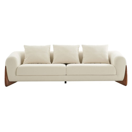 Modrest Fleury Contemporary Cream Fabric and Walnut Sofa