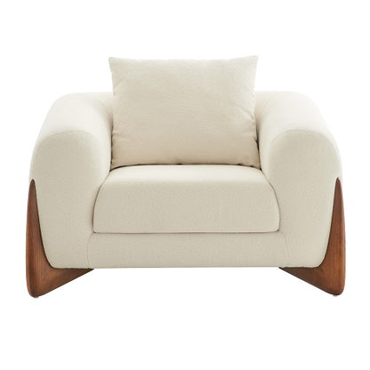 Modrest Fleury Contemporary Cream Fabric and Walnut Lounge Chair