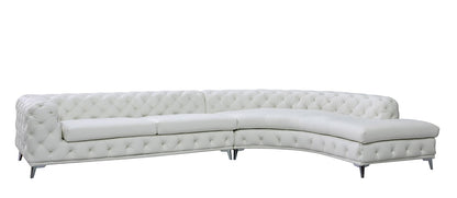 DIvani Casa Kohl Contemporary White RAF Curved Shape Sectional Sofa w/ Chaise