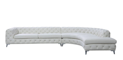 DIvani Casa Kohl Contemporary White RAF Curved Shape Sectional Sofa w/ Chaise