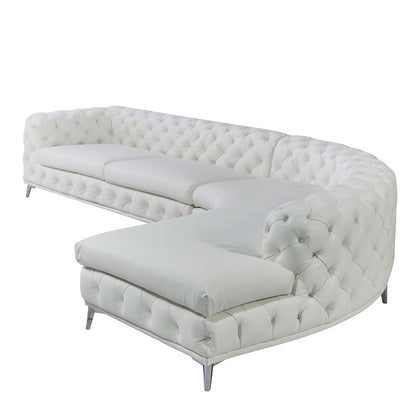 DIvani Casa Kohl Contemporary White RAF Curved Shape Sectional Sofa w/ Chaise
