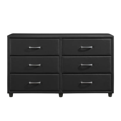Homelegance Dresser Lorenzi Black Faux Leather with Silver Tone Hardware 2220-5