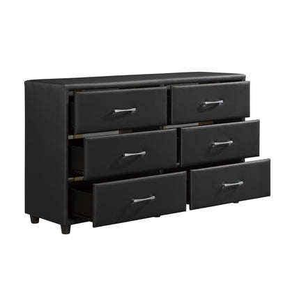 Homelegance Dresser Lorenzi Black Faux Leather with Silver Tone Hardware 2220-5