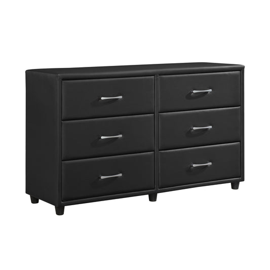 Homelegance Dresser Lorenzi Black Faux Leather with Silver Tone Hardware 2220-5
