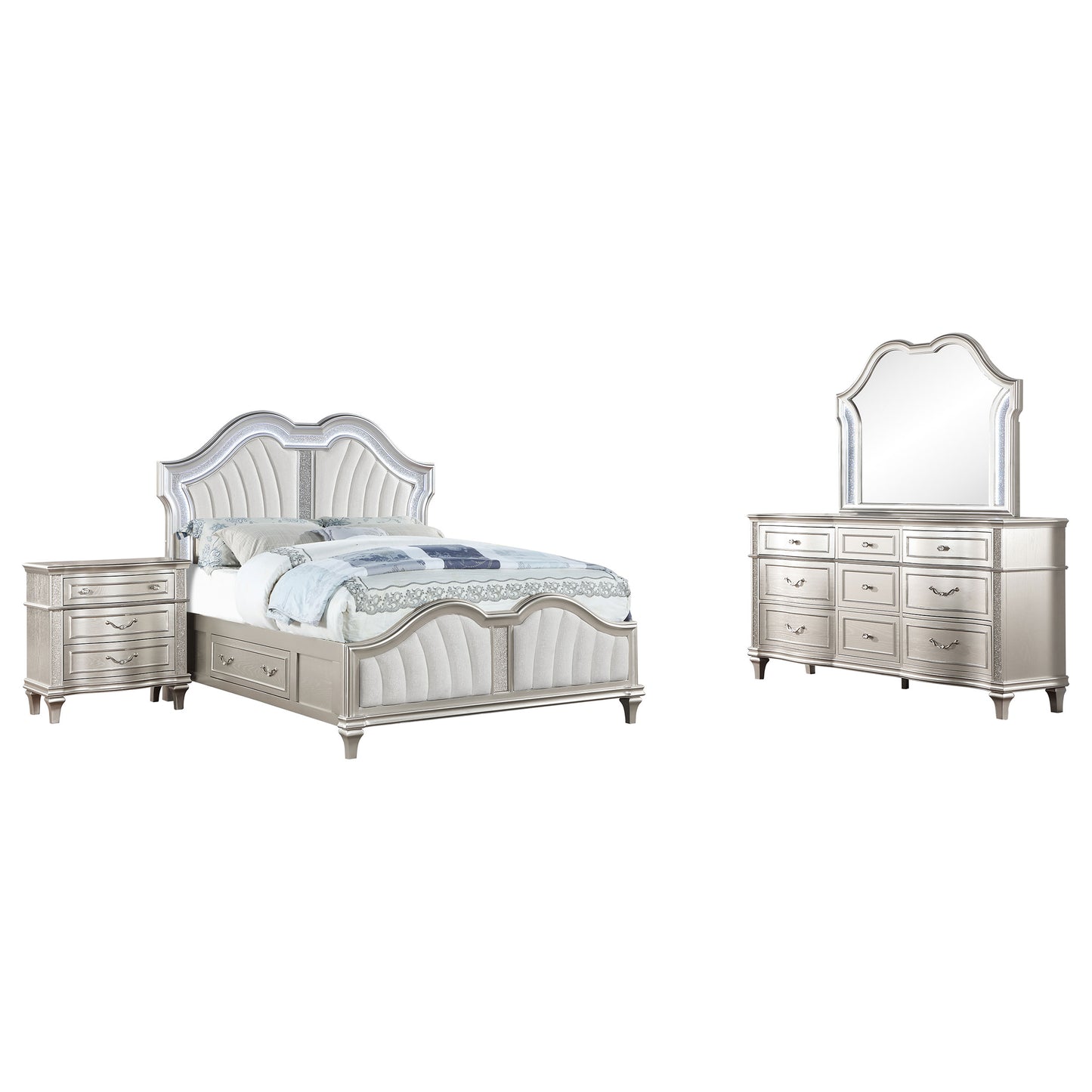 Evangeline 4-piece Queen Bedroom Set Silver Oak