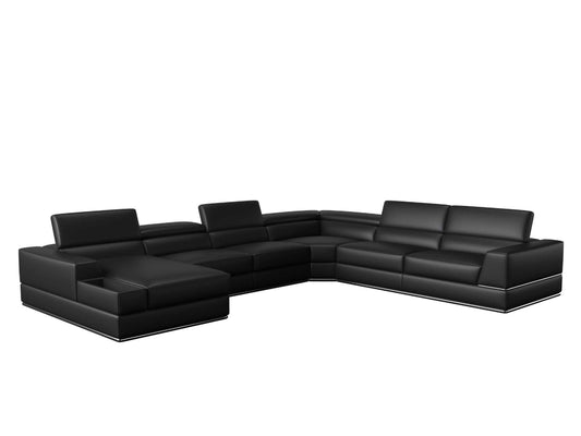 Divani Casa Pella Modern Black Italian Leather U Shaped LAF Chaise Sectional Sofa
