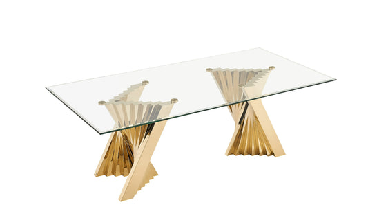 Modrest Buquet Glam Glass Champagne Gold Rectangular Dining Table