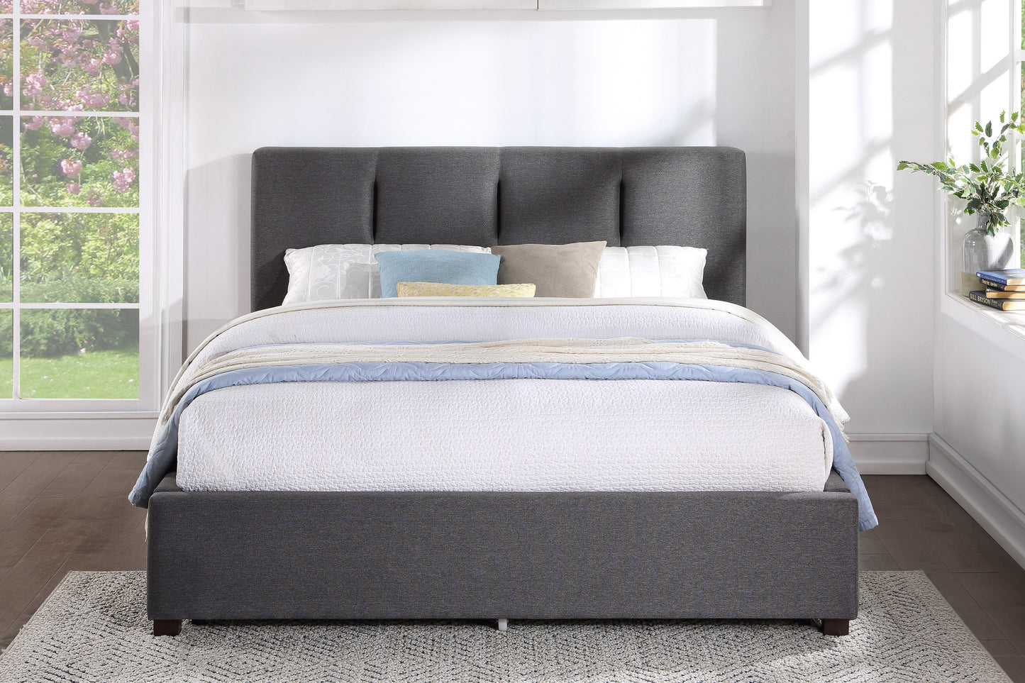 Homelegance Aitana Queen Bed Graphite Linen-Like Fabric with Storage 1632GH-1DW
