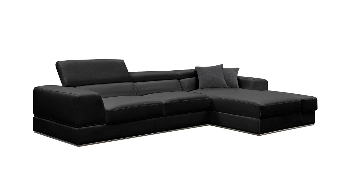 Divani Casa Pella Mini Modern Black Leather Right Facing Sectional Sofa