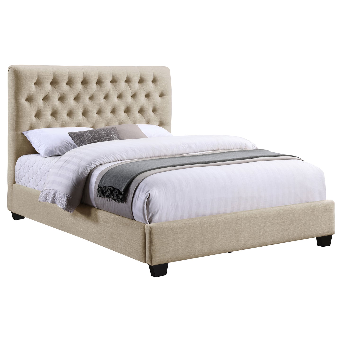 Chloe Upholstered Eastern King Panel Bed Oatmeal