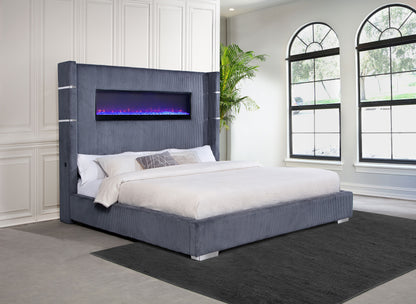 Tisdall 67-inch Upholstered Eastern King Fireplace Bed Grey