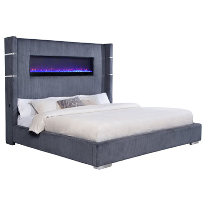 Tisdall 67-inch Upholstered Eastern King Fireplace Bed Grey