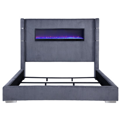 Tisdall 67-inch Upholstered Eastern King Fireplace Bed Grey