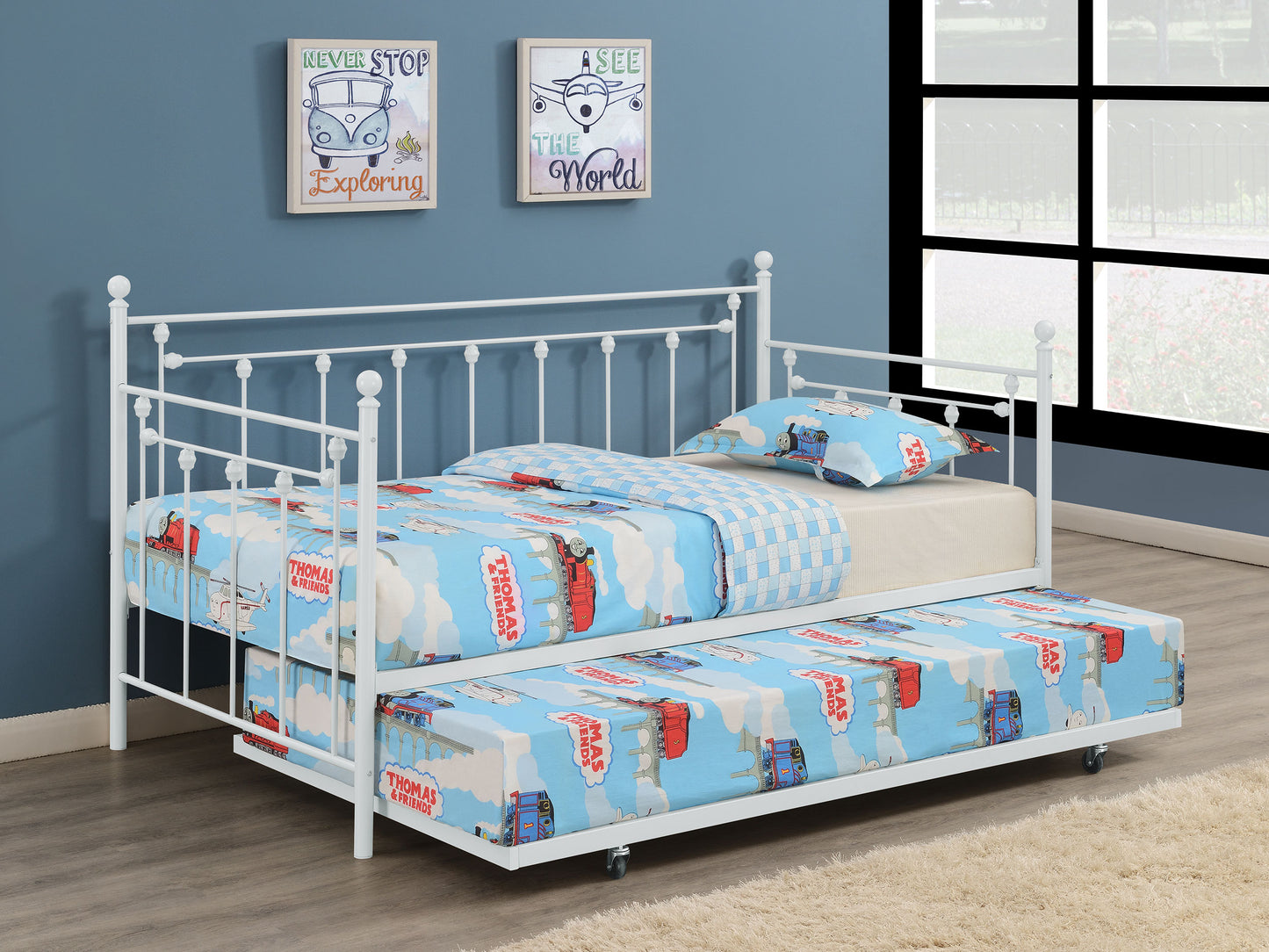 No Foundation/Box Spring Requiredcus Metal Twin Daybed with Trundle White