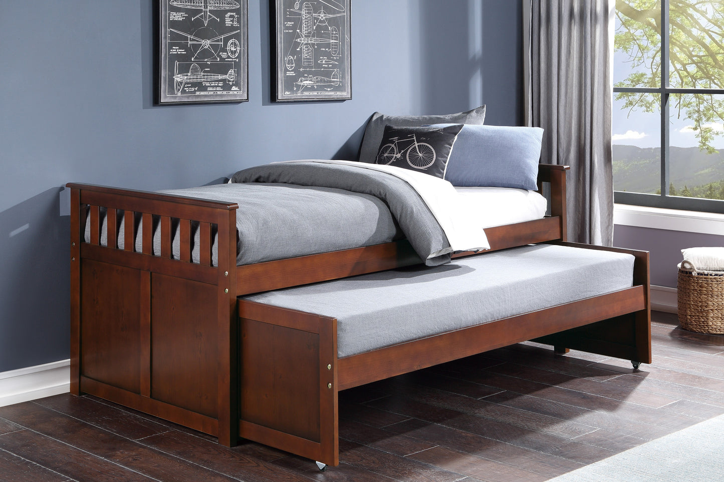 Homelegance Twin Over Twin Bed Dark Cherry Finish Rowe B2013RTDC-1