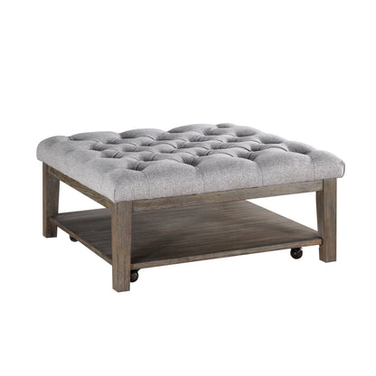 Homelegance Roseboro Cocktail Ottoman with Tufted Top in Wire Brushed Dark Gray 3630-01