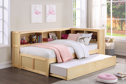 Homelegance Twin Bookcase Corner Bed with Twin Trundle Natural Pine B2043BC-1BCR