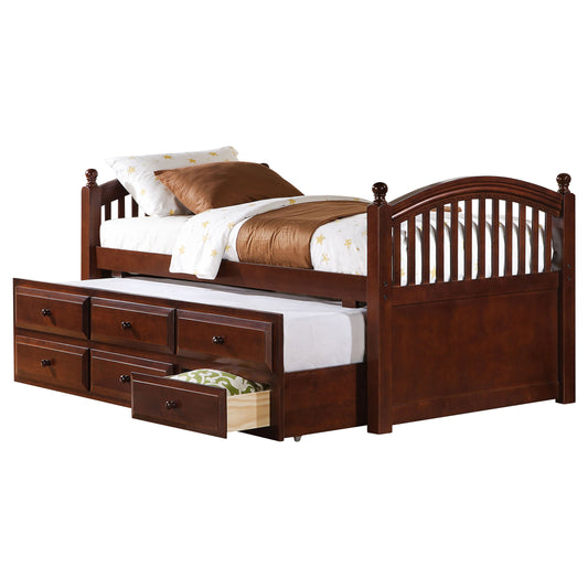 No Foundation/Box Spring Requiredrwood 3-drawer Twin Bed with Captains Trundle Chestnut
