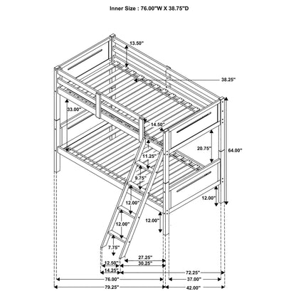 Littleton Wood Twin Over Twin Bunk Bed White