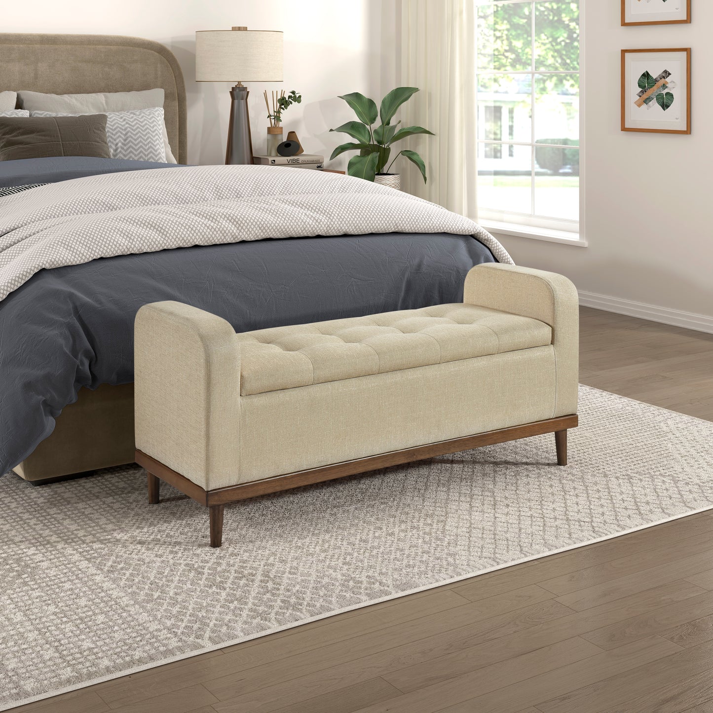 Homelegance Brigitte Storage Bench Light Brown Textured Fabric 4590BR