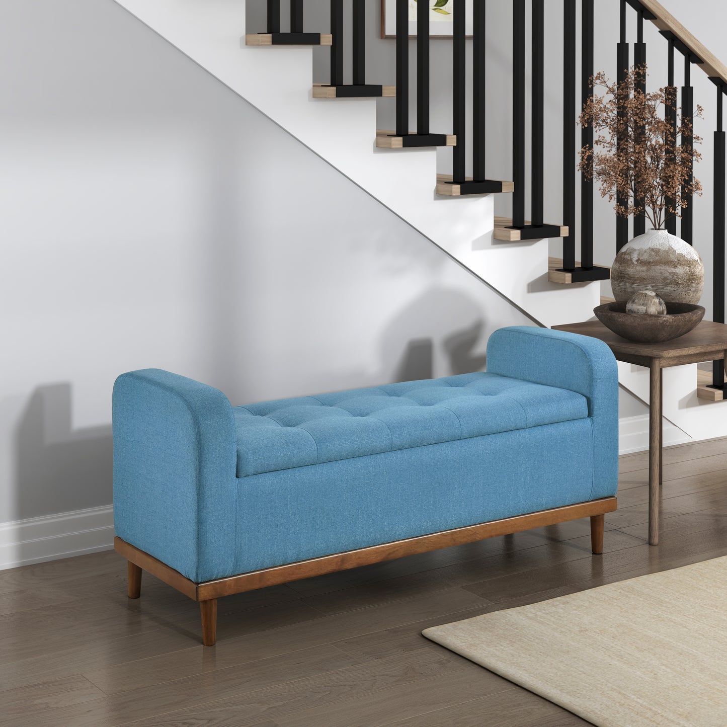 Homelegance Brigitte Storage Bench in Blue Textured Fabric 4590BU