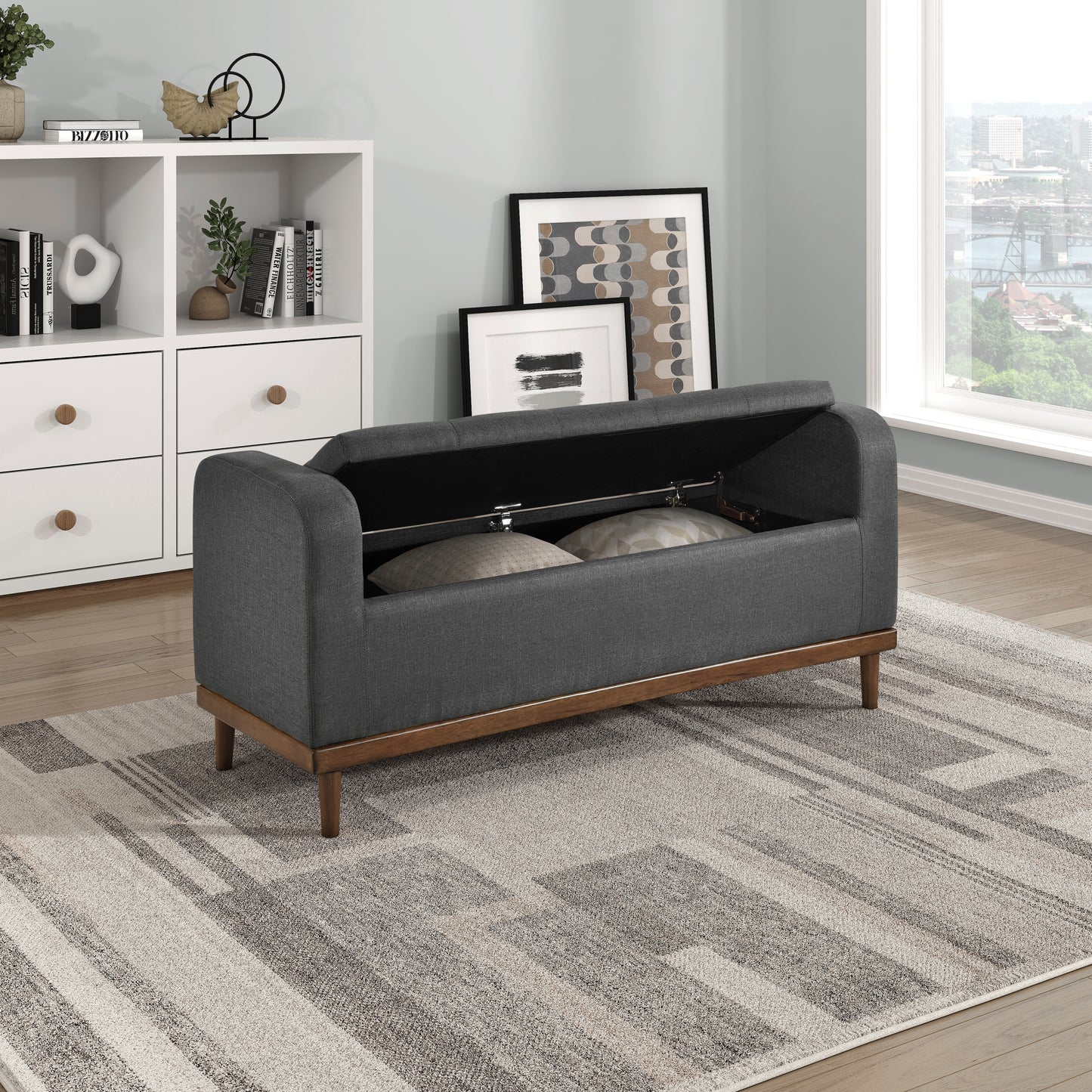 Homelegance Brigitte Storage Bench Dark Gray Textured Fabric 4590DG
