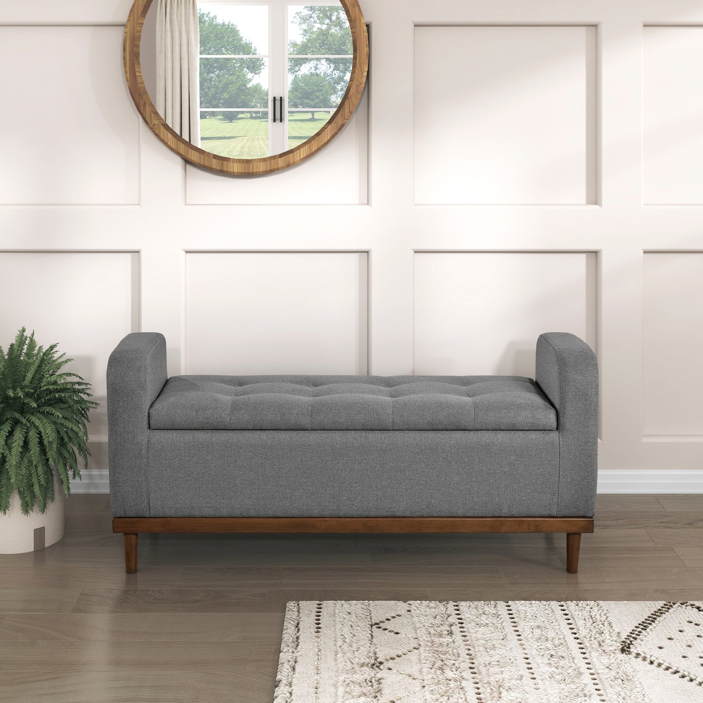 Homelegance Brigitte Storage Bench Gray Textured Fabric Upholstery 4590GY