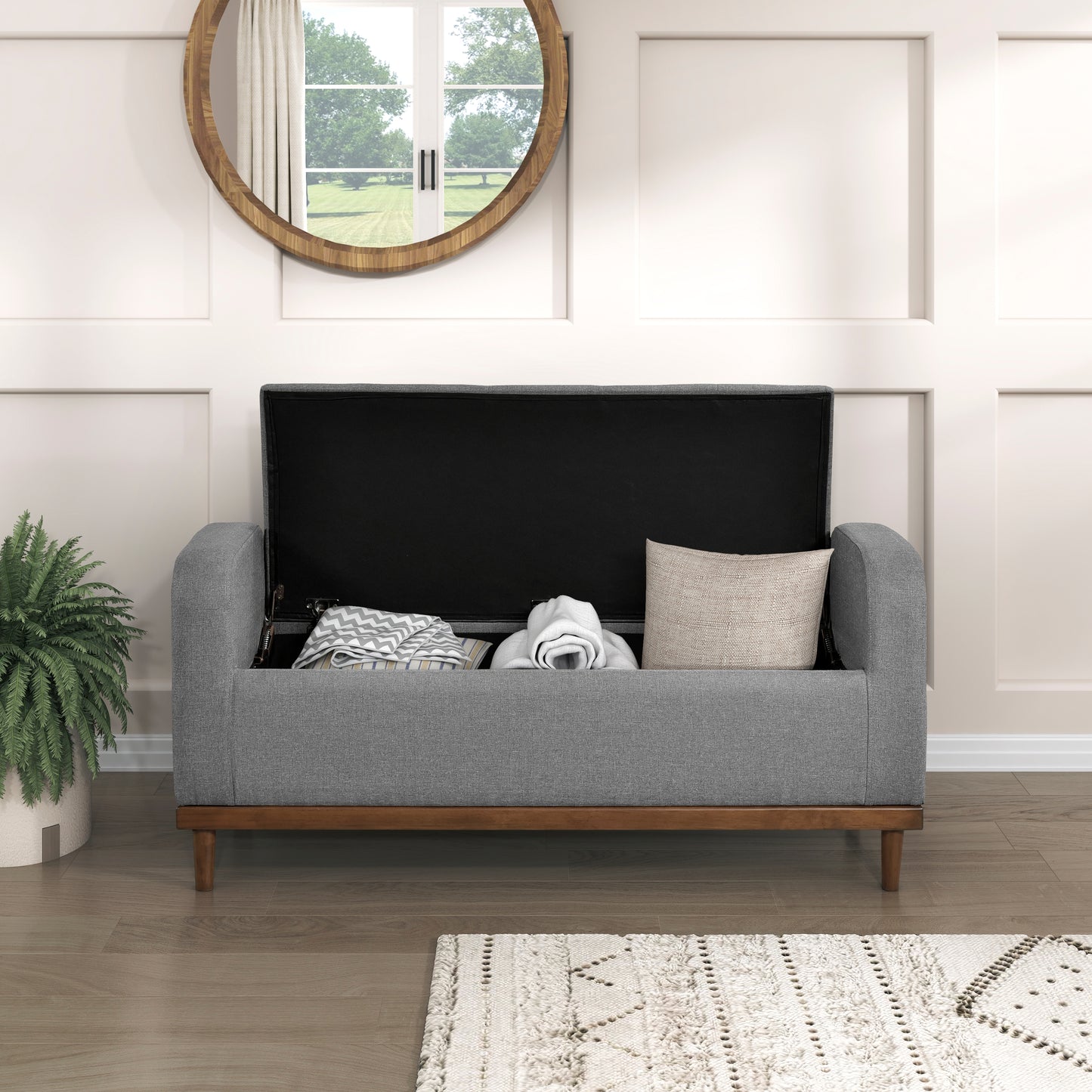 Homelegance Brigitte Storage Bench Gray Textured Fabric Upholstery 4590GY