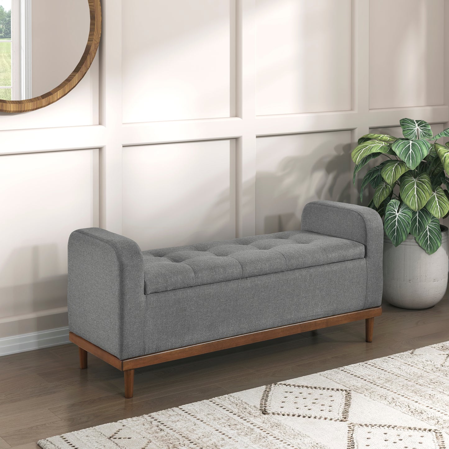 Homelegance Brigitte Storage Bench Gray Textured Fabric Upholstery 4590GY