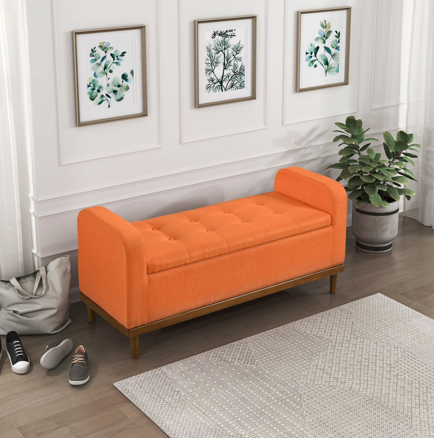 Homelegance Brigitte Storage Bench with Button Tufted Lift Top in Orange 4590RN
