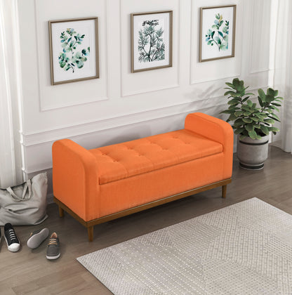 Homelegance Brigitte Storage Bench with Button Tufted Lift Top in Orange 4590RN