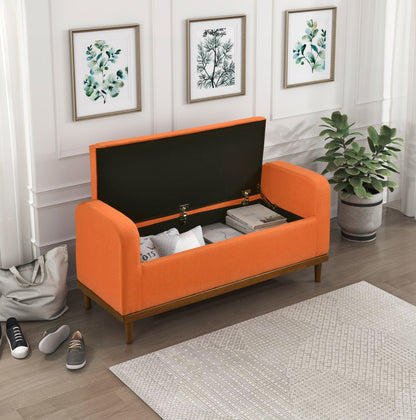 Homelegance Brigitte Storage Bench with Button Tufted Lift Top in Orange 4590RN