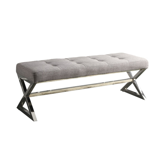 Homelegance Rory Gray Ottoman Bench with Foam Cushion and Chrome X-Frame 4605GY