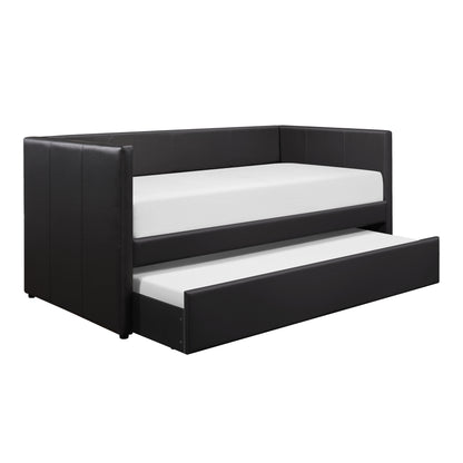 Homelegance Adra Daybed with Trundle Black Faux Leather 4949BK