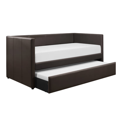 Homelegance Adra Daybed with Trundle Dark Brown Faux Leather 4949DBR