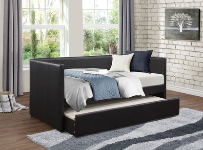 Homelegance Adra Daybed with Trundle Black Faux Leather 4949BK