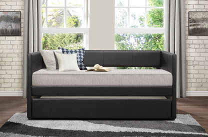 Homelegance Adra Daybed with Trundle Black Faux Leather 4949BK