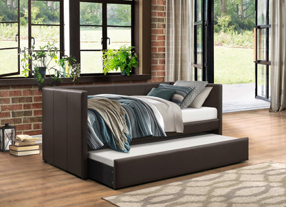 Homelegance Adra Daybed with Trundle Dark Brown Faux Leather 4949DBR