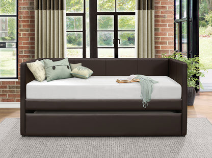 Homelegance Adra Daybed with Trundle Dark Brown Faux Leather 4949DBR