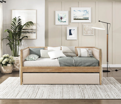 Homelegance Roseburg Daybed with Trundle Beige Boucle Fabric 4978