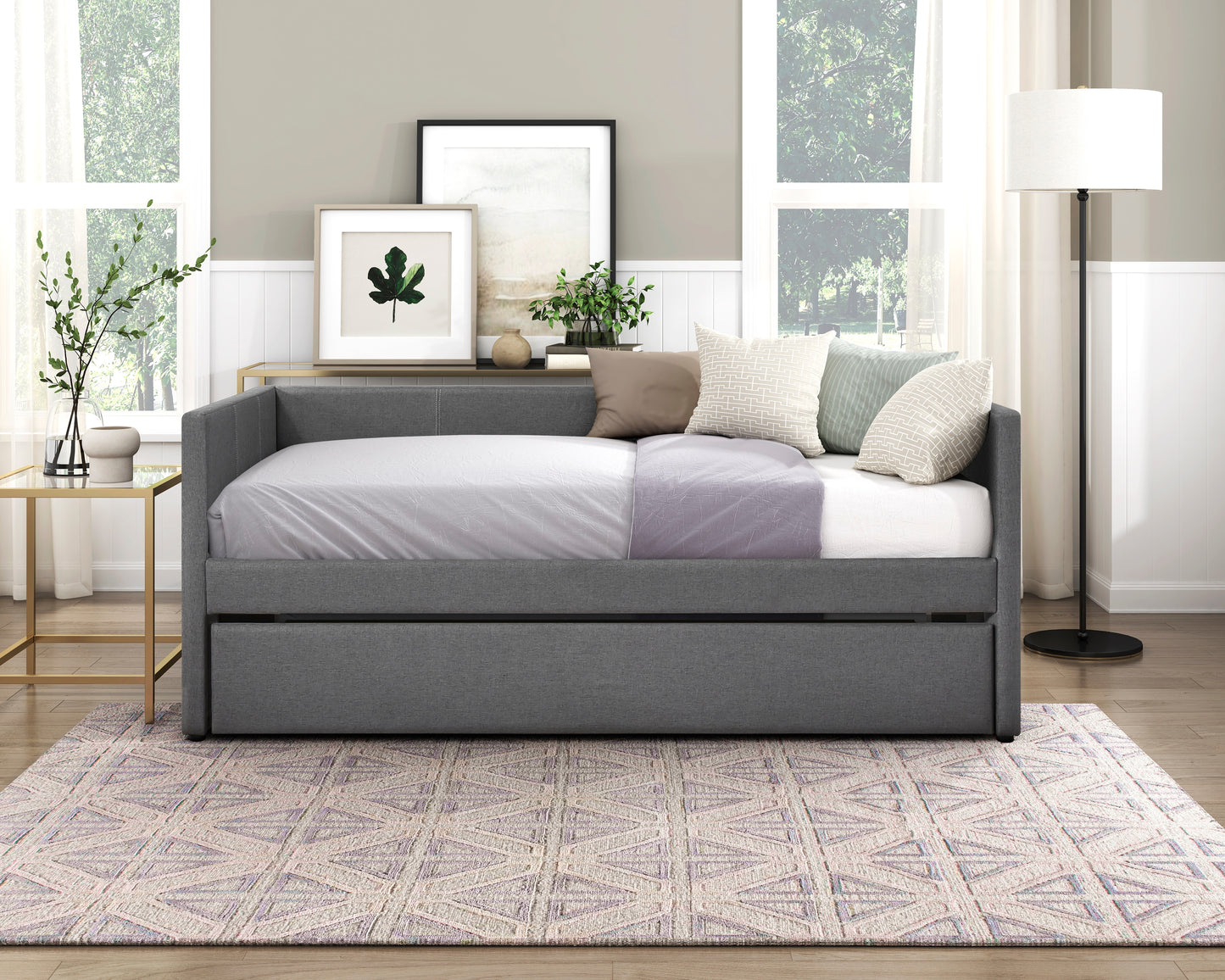 Homelegance Trudy Daybed with Trundle Dark Gray Upholstery 4987DG