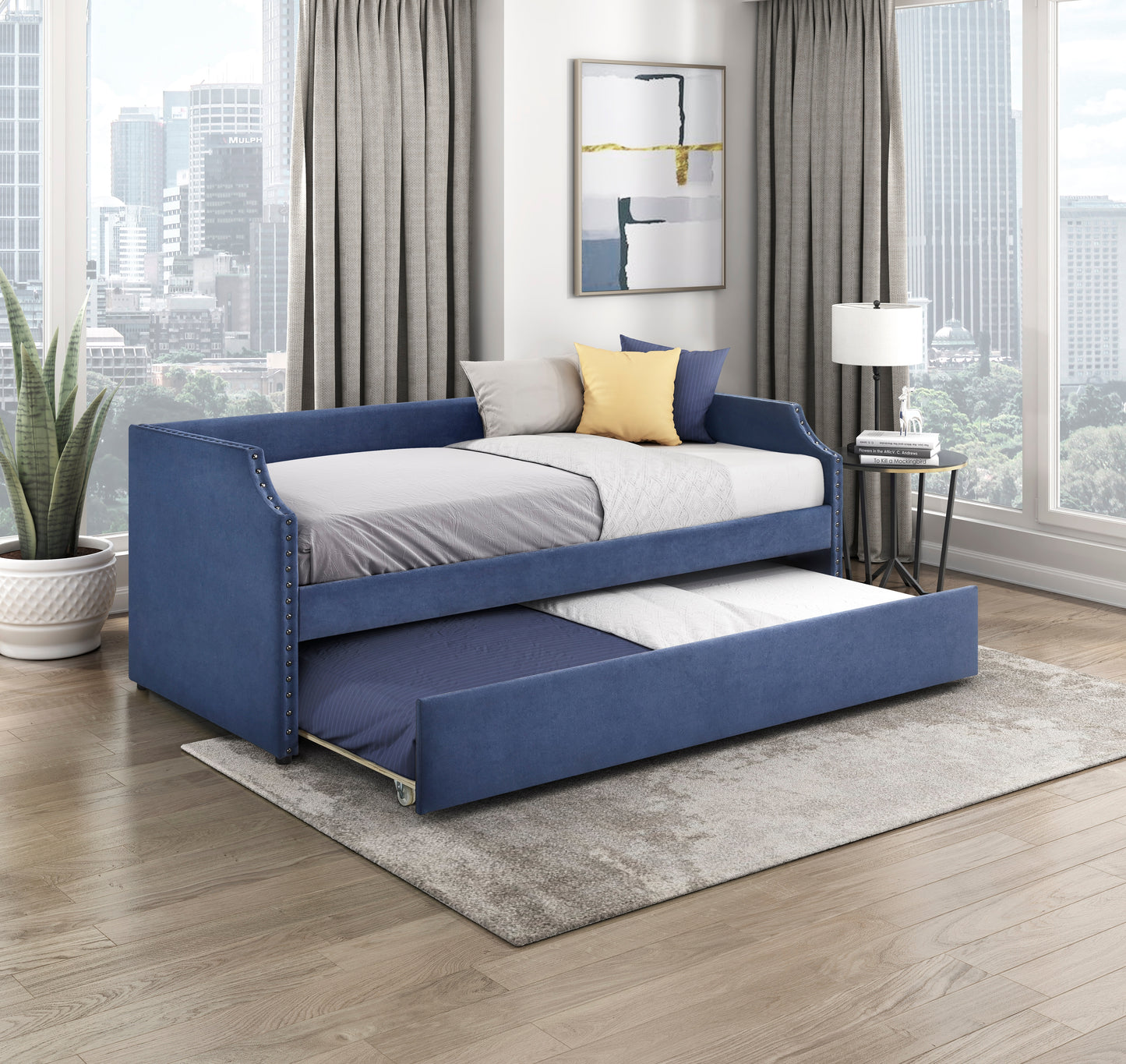 Homelegance Daybed with Trundle Blue Upholstered Stylish Design 4988BU