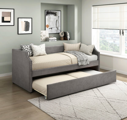 Homelegance Daybed with Trundle Dark Gray Upholstered Nailhead Trim 4988DG