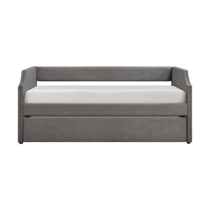 Homelegance Daybed with Trundle Dark Gray Upholstered Nailhead Trim 4988DG
