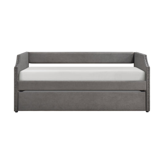 Homelegance Daybed with Trundle Dark Gray Upholstered Nailhead Trim 4988DG