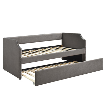 Homelegance Daybed with Trundle Dark Gray Upholstered Nailhead Trim 4988DG
