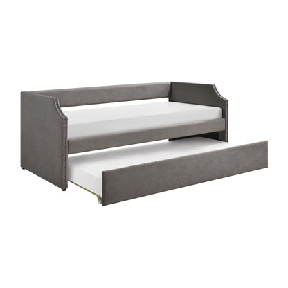 Homelegance Daybed with Trundle Dark Gray Upholstered Nailhead Trim 4988DG